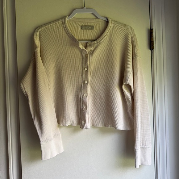 Everlane Sweaters - Everlane Organic Cotton Waffle Cardigan Cream Cropped Thermal Sweater Womens L